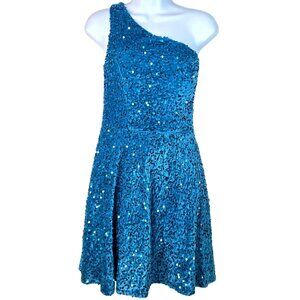 Blue One-Shoulder Sequin Dress Womens Size 8